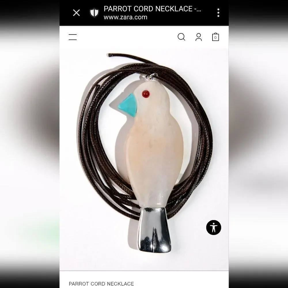 New! ZARA Parrot Cord Necklace Tropical Bird • NWOT